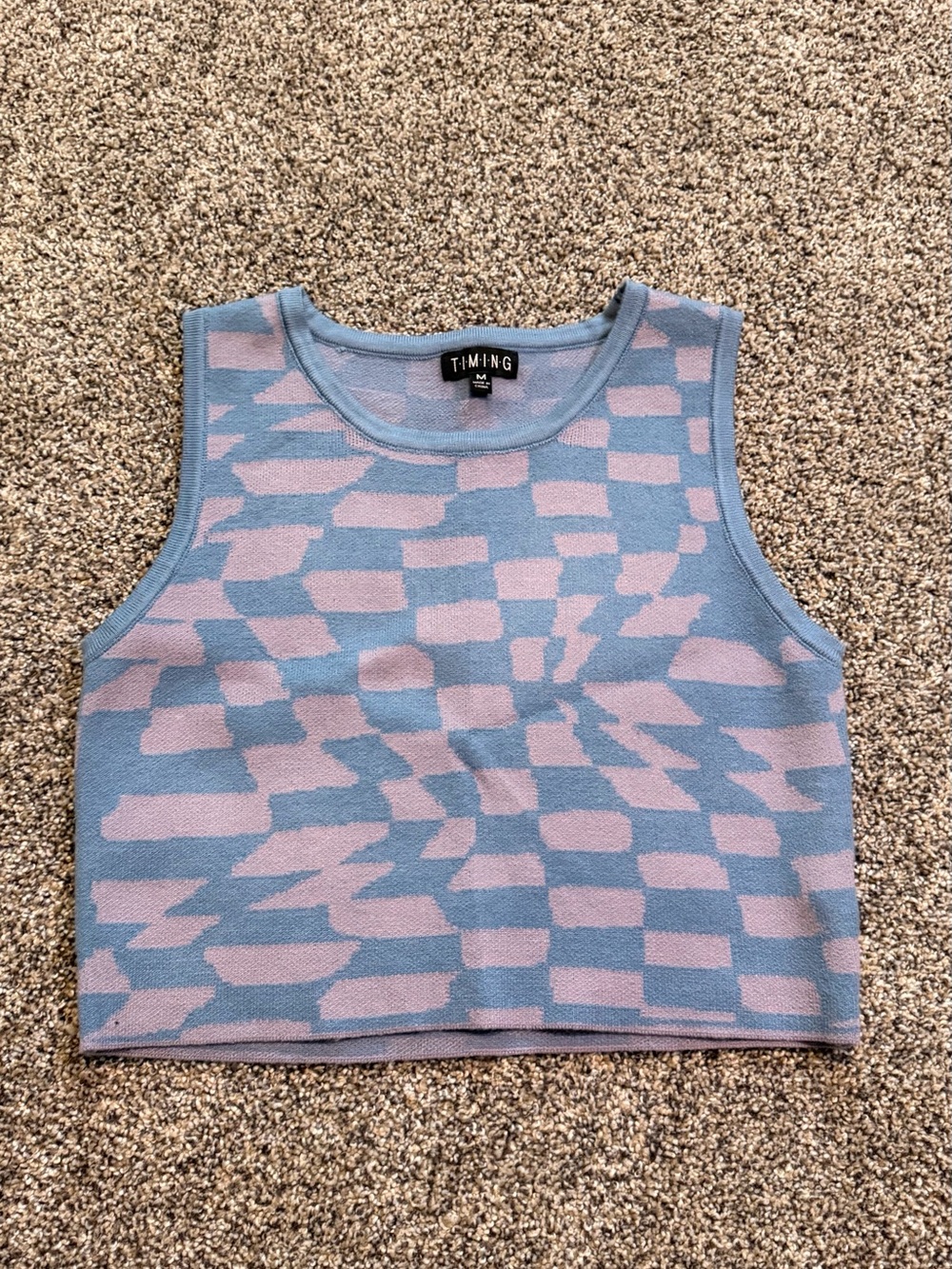 TIMING Blue and Pink Abstract Knit Crop Tank